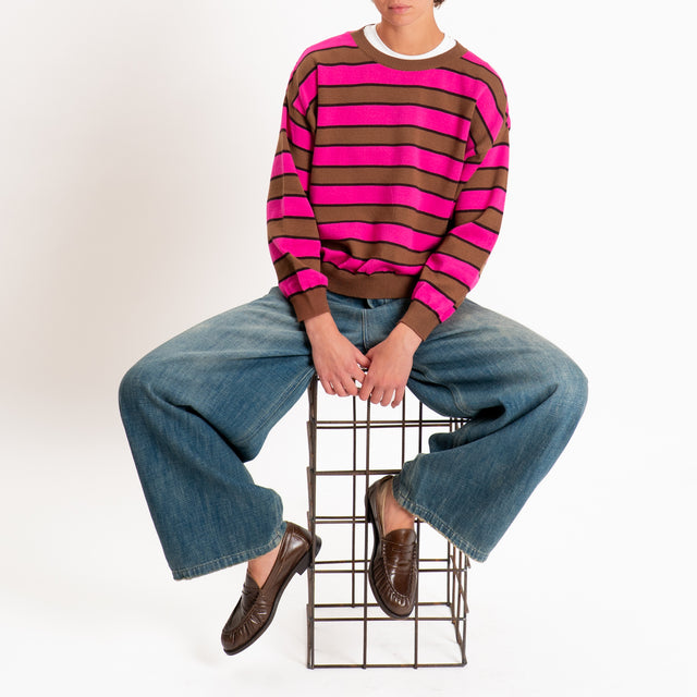 Tensione in-Maglia girocollo a righe - tabacco/moro/fucsia