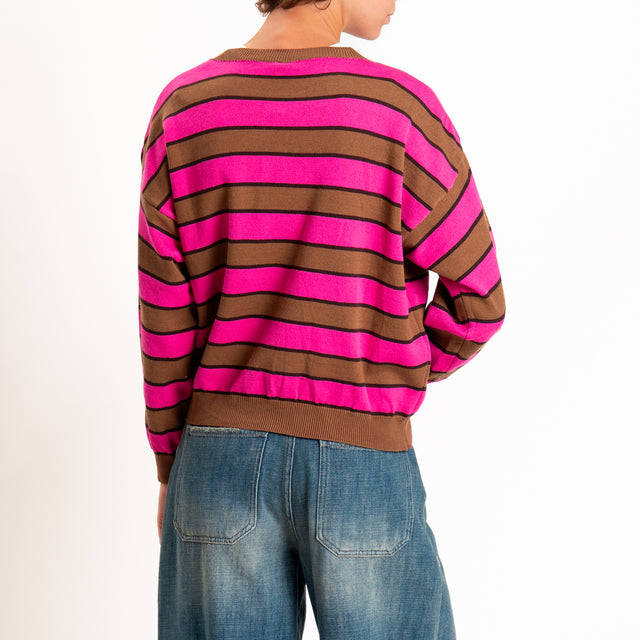 Tensione in-Maglia girocollo a righe - tabacco/moro/fucsia