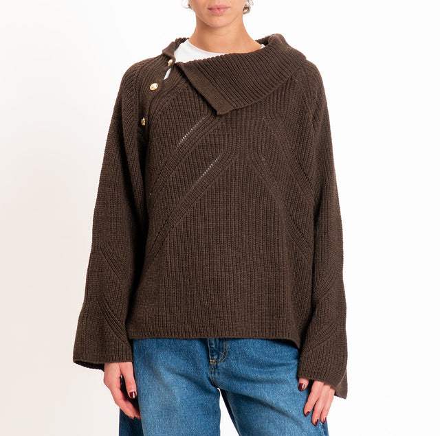 Tensione in-Maglia misto alpaca dettaglio bottoni - moro