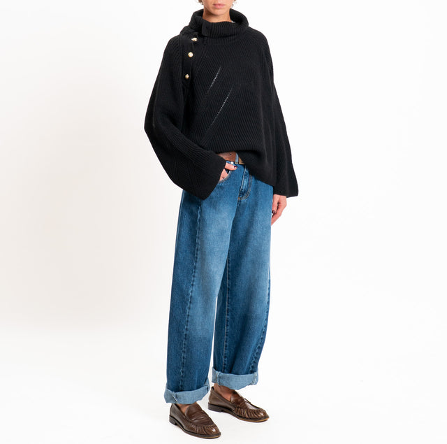 Tensione in-Maglia misto alpaca dettaglio bottoni - nero