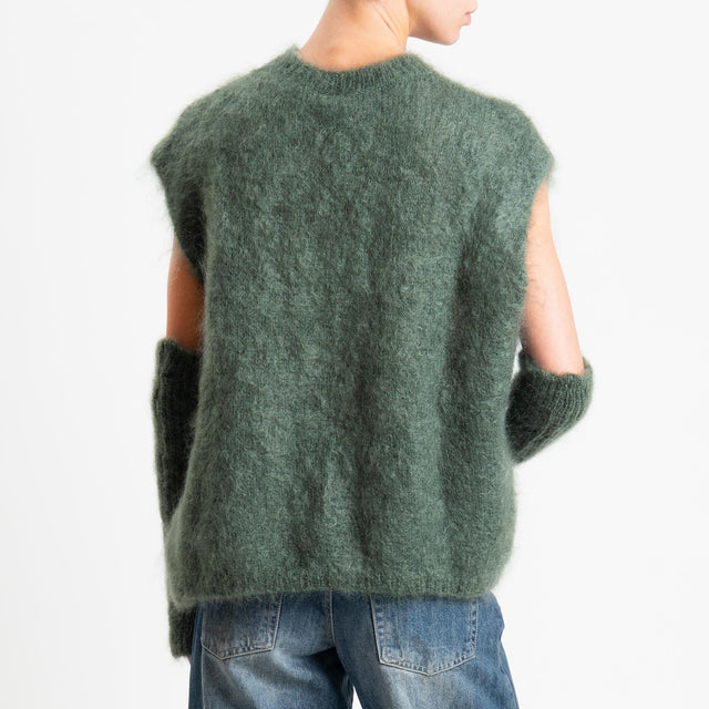 Tensione in-Maglia smanicata kid mohair soft con manicotti - verde bosco