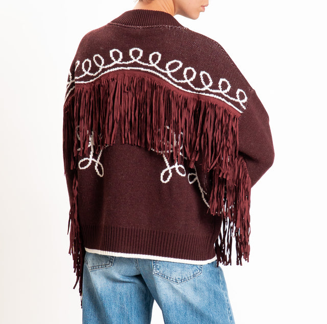 Tensione in-Bomber in maglia con frange - bordeaux/burro