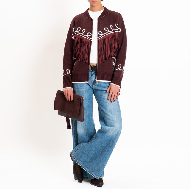 Tensione in-Bomber in maglia con frange - bordeaux/burro