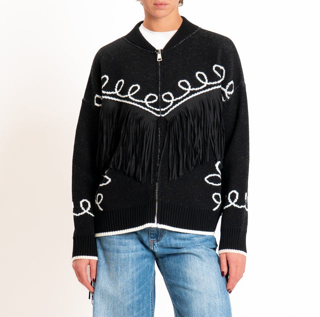Tensione in-Bomber in maglia con frange - nero/latte