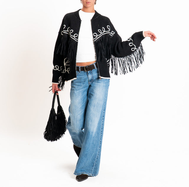 Tensione in-Bomber in maglia con frange - nero/latte