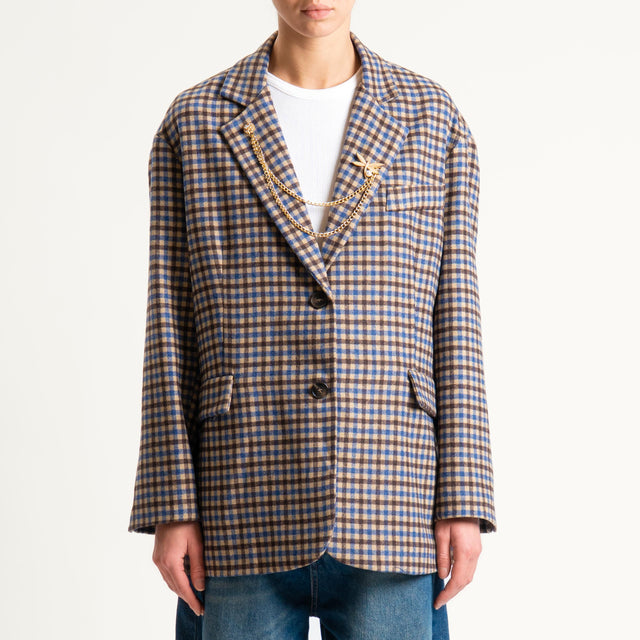 Tensione in-Giacca quadri misto lana con spille - beige/royal/moro