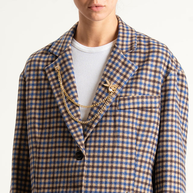 Tensione in-Giacca quadri misto lana con spille - beige/royal/moro