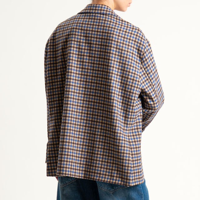 Tensione in-Giacca quadri misto lana con spille - beige/royal/moro
