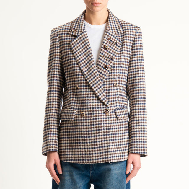 Tensione in-Giacca doppiopetto quadri con spille - beige/moro/blu