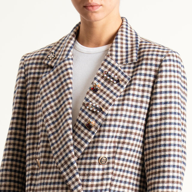 Tensione in-Giacca doppiopetto quadri con spille - beige/moro/blu