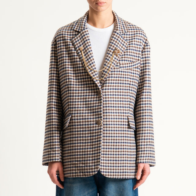 Tensione in-Giacca over quadri con spilla - beige/moro/blu