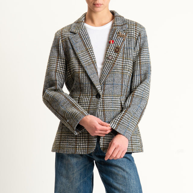 Tensione in-Giacca check misto alpaca - latte/cuoio/militare
