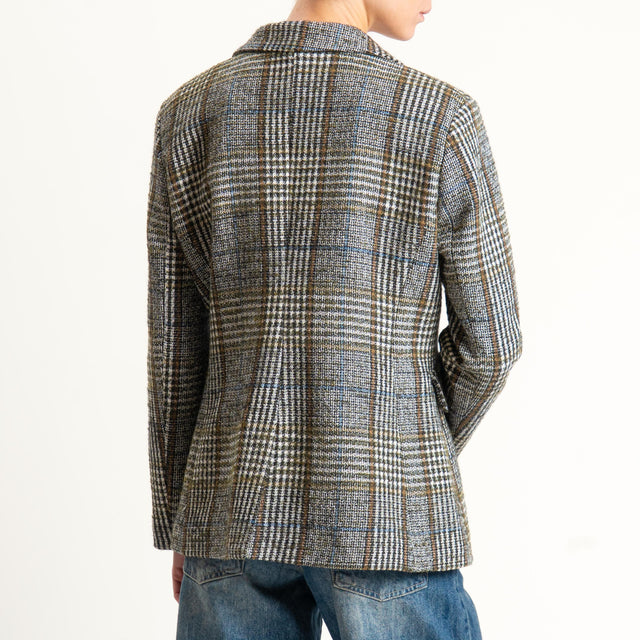 Tensione in-Giacca check misto alpaca - latte/cuoio/militare