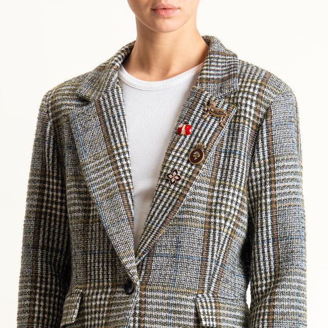 Tensione in-Giacca check misto alpaca - latte/cuoio/militare