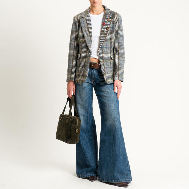 Tensione in-Giacca check misto alpaca - latte/cuoio/militare