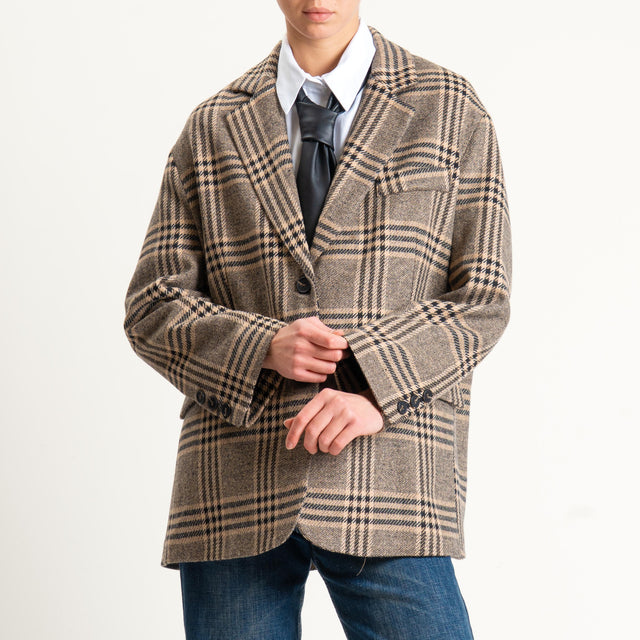 Tensione in-Giacca check con cravatta similpelle - beige/nero