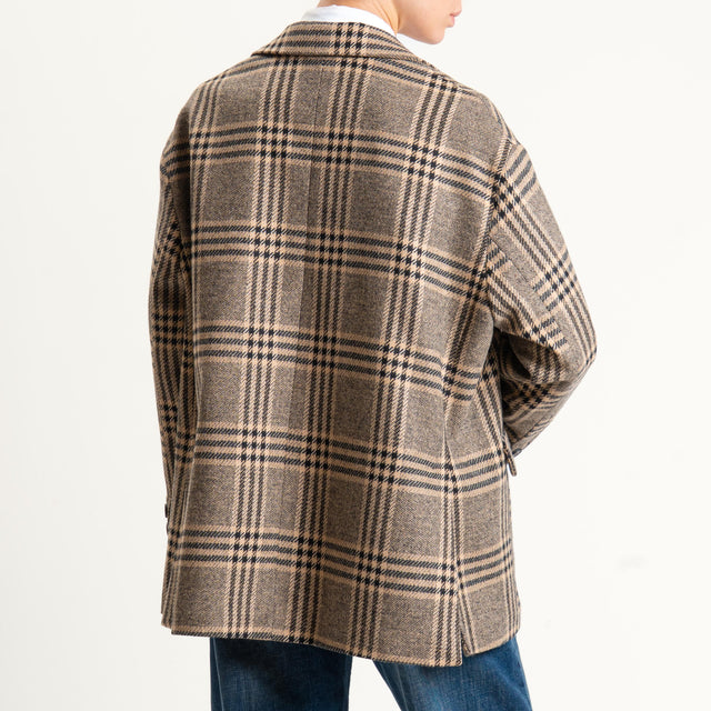 Tensione in-Giacca check con cravatta similpelle - beige/nero