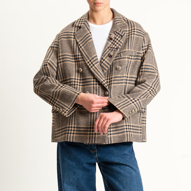 Tensione in-Giacca check misto lana - beige/nero