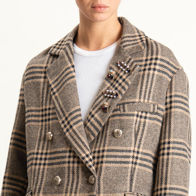 Tensione in-Giacca check misto lana - beige/nero