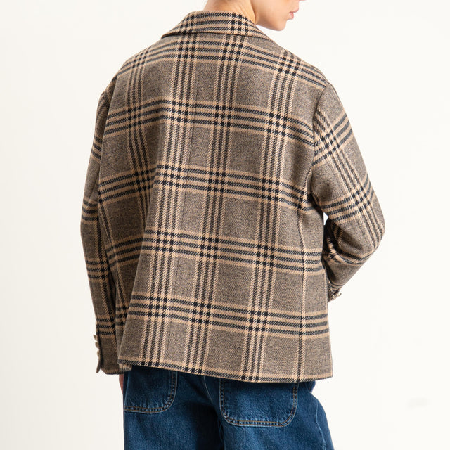 Tensione in-Giacca check misto lana - beige/nero