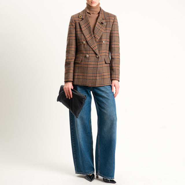 Tensione in-Giacca check doppiopetto misto lana - beige/coccio/nero