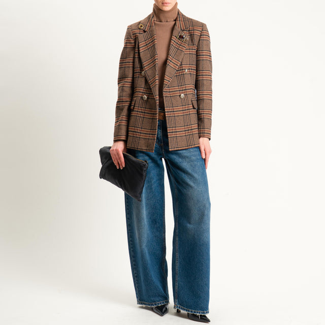 Tensione in-Giacca check doppiopetto misto lana - beige/coccio/nero