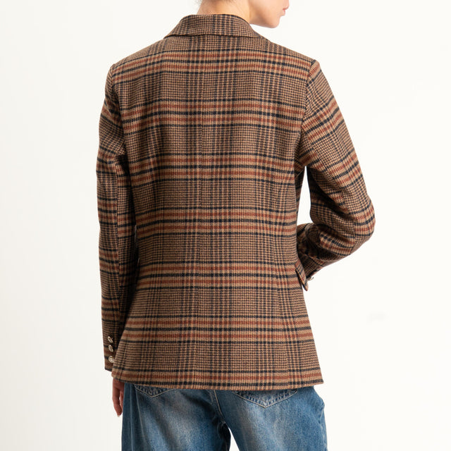Tensione in-Giacca check doppiopetto misto lana - beige/coccio/nero