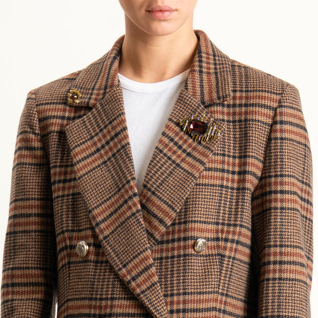 Tensione in-Giacca check doppiopetto misto lana - beige/coccio/nero