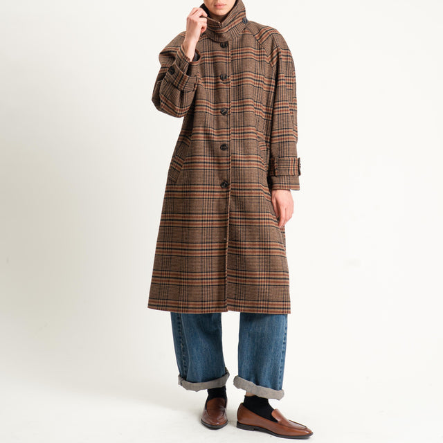 Tensione in-Cappotto check misto lana - beige/coccio/nero