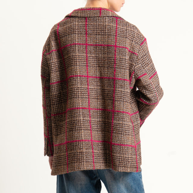 Tensione in-Giacca check misto lana con spille - cioccolato/fucsia