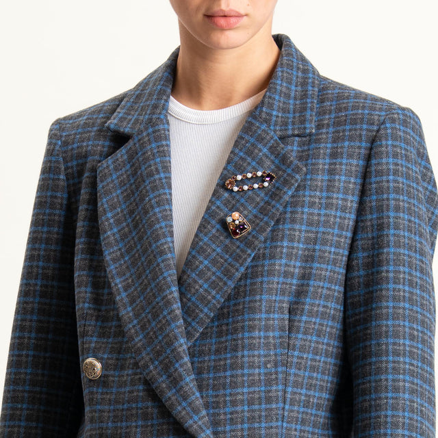 Tensione in- Giacca quadri doppiopetto con spille - grigio/azzurro