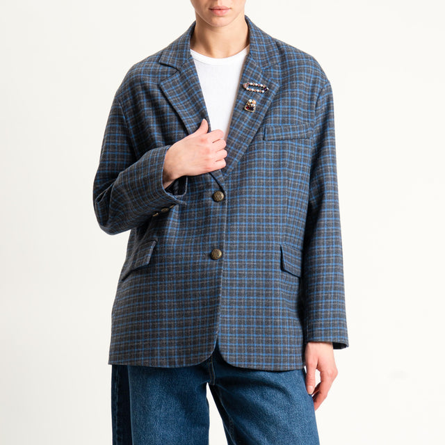 Tensione in- Giacca quadri over con spille - grigio/azzurro