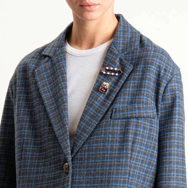 Tensione in- Giacca quadri over con spille - grigio/azzurro