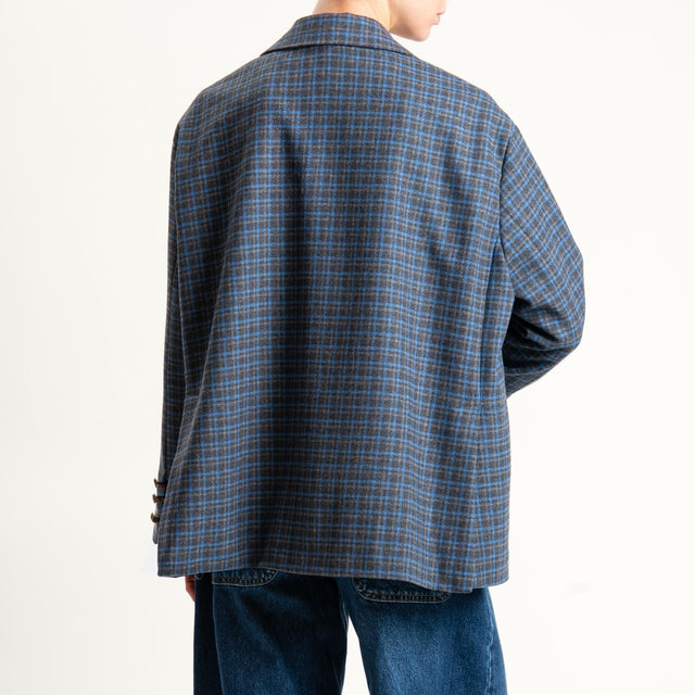 Tensione in- Giacca quadri over con spille - grigio/azzurro
