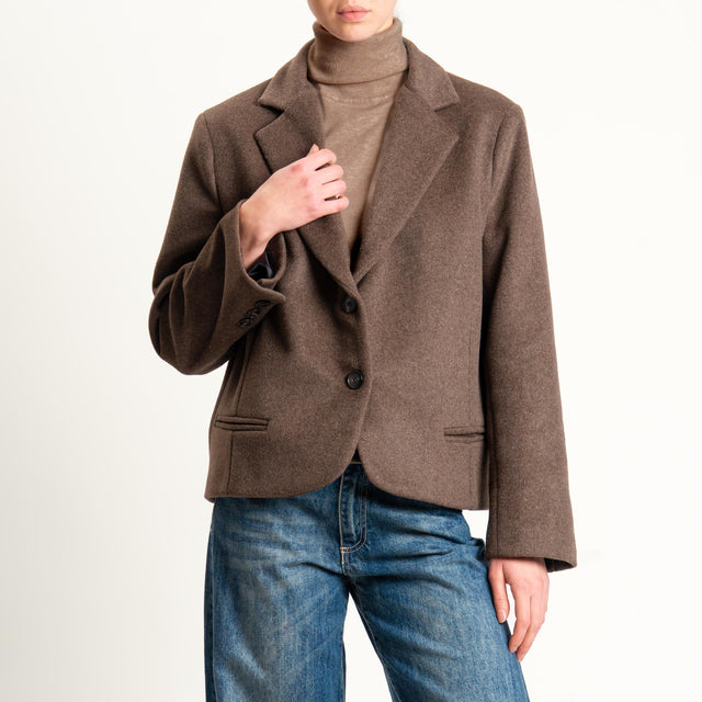 Tensione in-Giacca cappotto velour due bottoni - moro