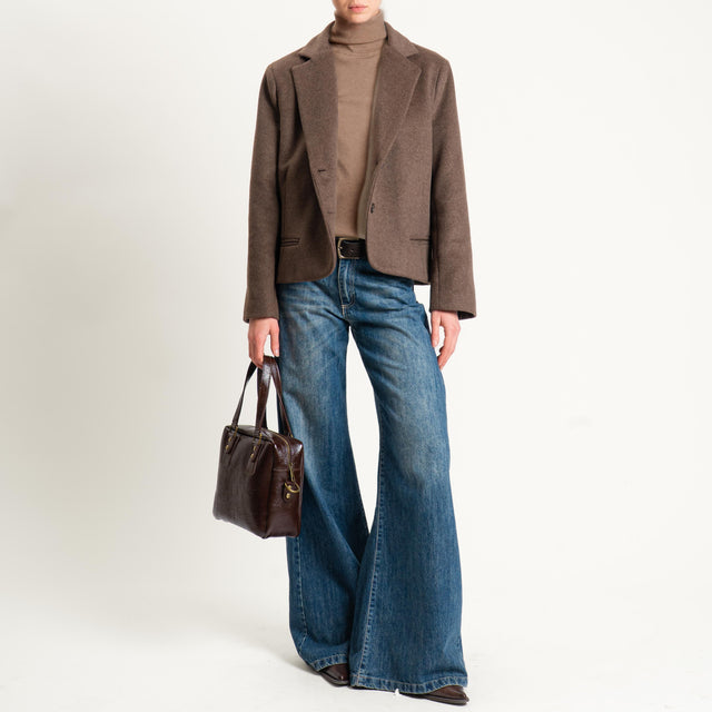 Tensione in-Giacca cappotto velour due bottoni - moro