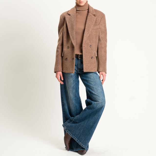 Tensione in-Giacca cappotto doppiopetto velour melange - camel