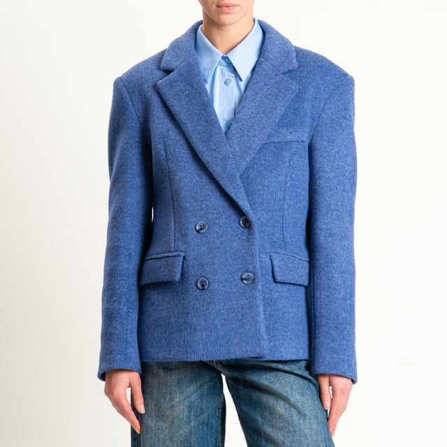 Tensione in-Giacca cappotto doppiopetto velour melange - celeste