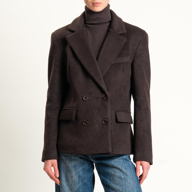 Tensione in-Giacca cappotto doppiopetto velour melange - moro