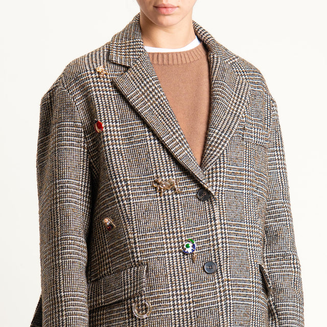 Tensione in- Giacca over principe di galles con spille - sand/moro/nero