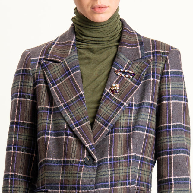 Chaqueta de franela con cuadros y alfileres - Morado/Marrón oscuro/Militar