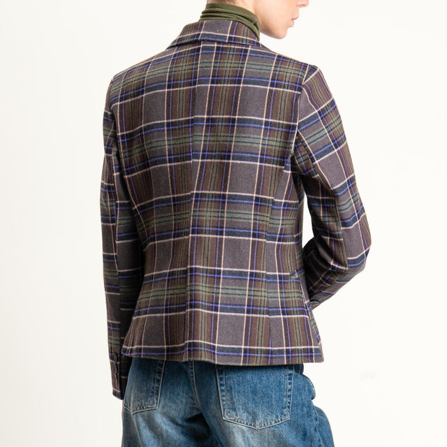 Chaqueta de franela con cuadros y alfileres - Morado/Marrón oscuro/Militar