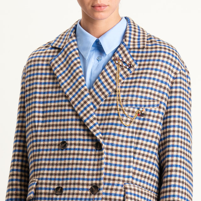 Tensione in- Giacca doppiopetto quadri misto lana - beige/royal/moro