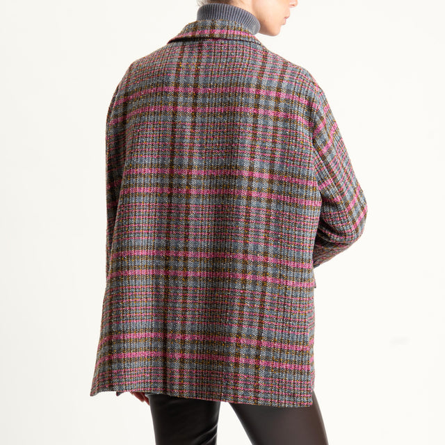 Tensione in-Giacca quadri misto lana spacchi laterali - grigio/fucsia