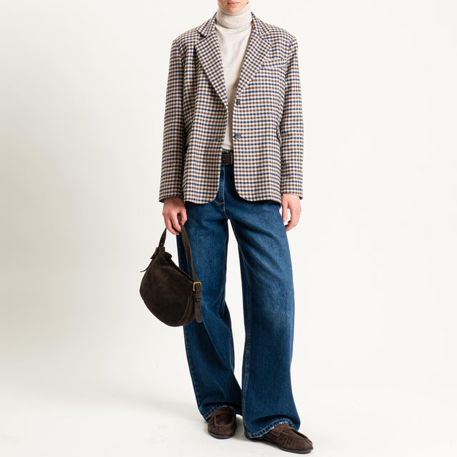 Tensione in-Giacca quadri misto lana - latte/moro/blu