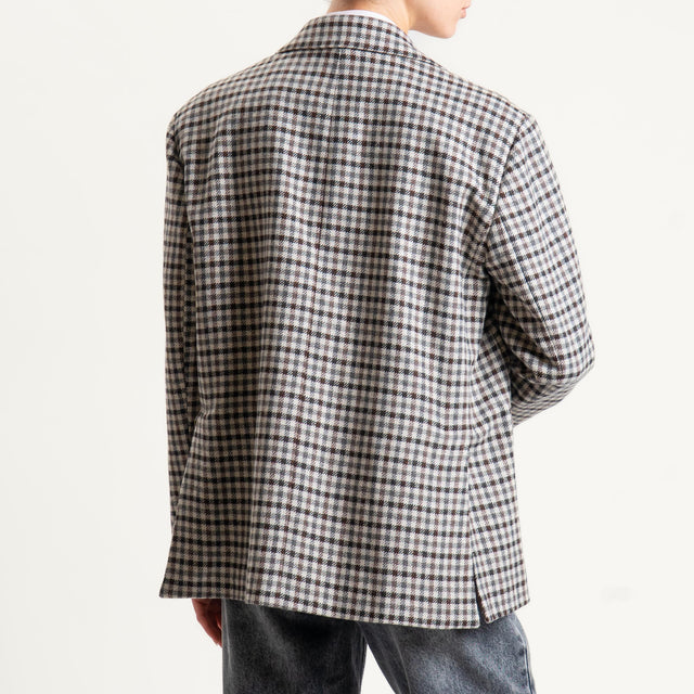 Tensione in-Giacca quadri misto lana - latte/moro/grigio