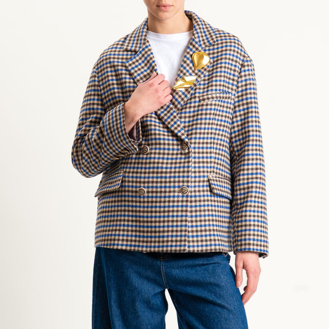 Tensione in-Giacca doppiopetto quadri con spille - beige/royal/moro