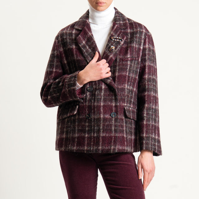 Tensione in-Giacca quadri misto alpaca con spille - bordeaux/moro