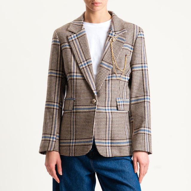 Tensione in -Giacca principe di galles con spille - moro/celeste