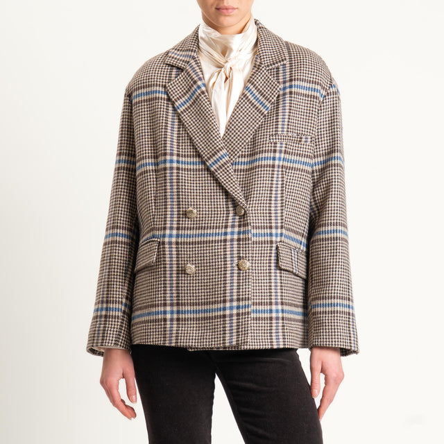 Tensione in-Giacca misto lana principe di galles - moro/celeste